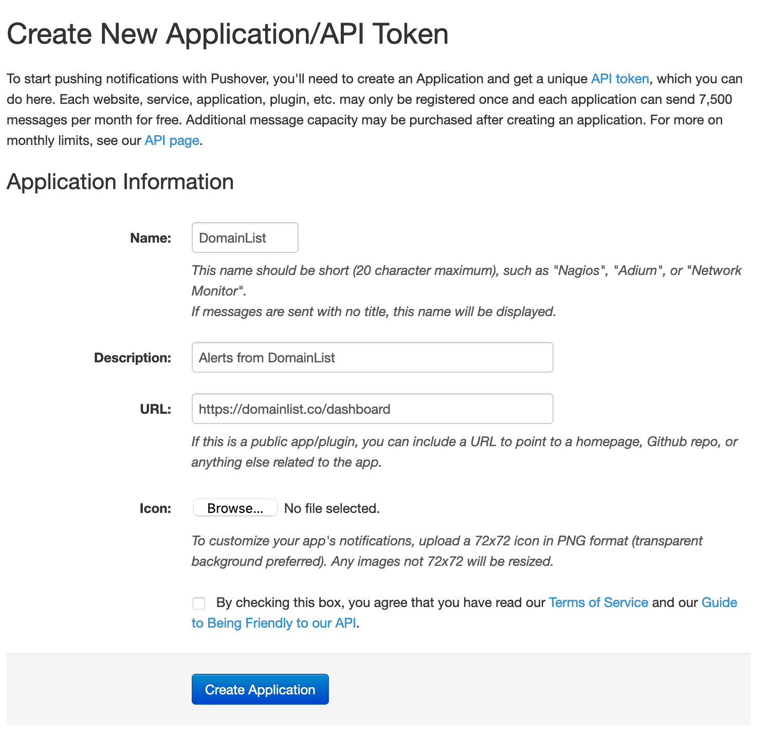Pushover Application Creation